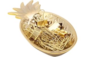 MultiBey Ceramic Paper Clip Holder Fun Pineapple Paperclips Holders for Desk, Paperclips &Binder Clips Included Gold Paper Clip Dispenser Home Office Supplies (Gold)