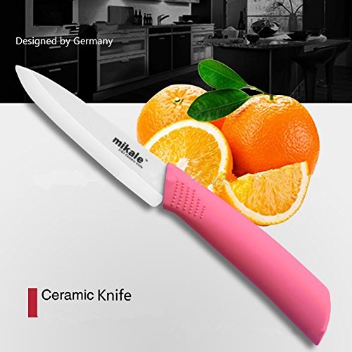 Mikale 3 Inch Ceramic Paring Knife with Sheath.soft Grip Pink Handle