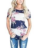 CEASIKERY Womens Blouse 3/4 Sleeve Floral Print T-Shirt Comfy Casual Tops For Women Short Sleeve Pink (US 4-6) Small