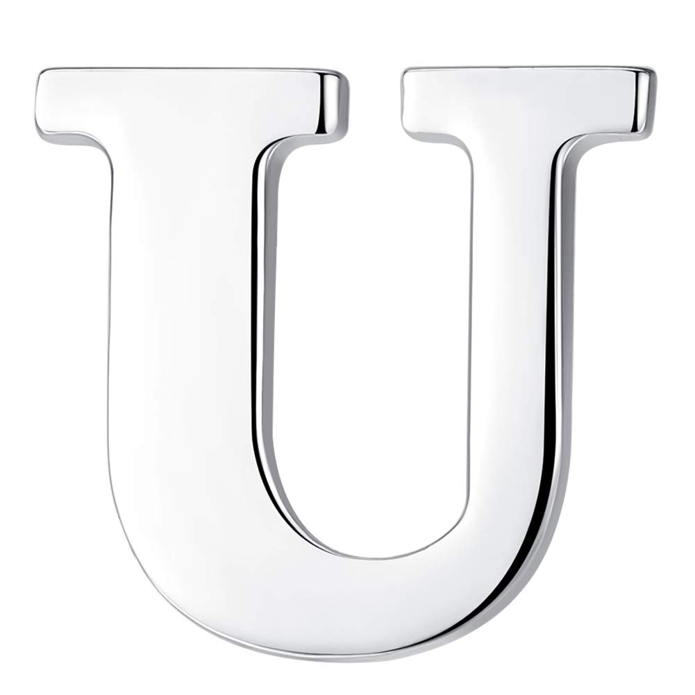 HONEY BEAR 1pc Alphabet Letters A to Z Collar Brooch Label Pins Badge for Mens' Suit/Women's Shirt for Business Gift,Silver U 0.94in