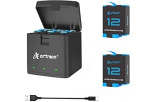 A ARTMAN Artman Batteries 1800mAh (2-Pack) for GoPro Hero 12 11 10 9 Black and 3-Channel Quick Charger, Fully Compatible with GoPro Hero 12 11 10 9 Original Battery and Charger