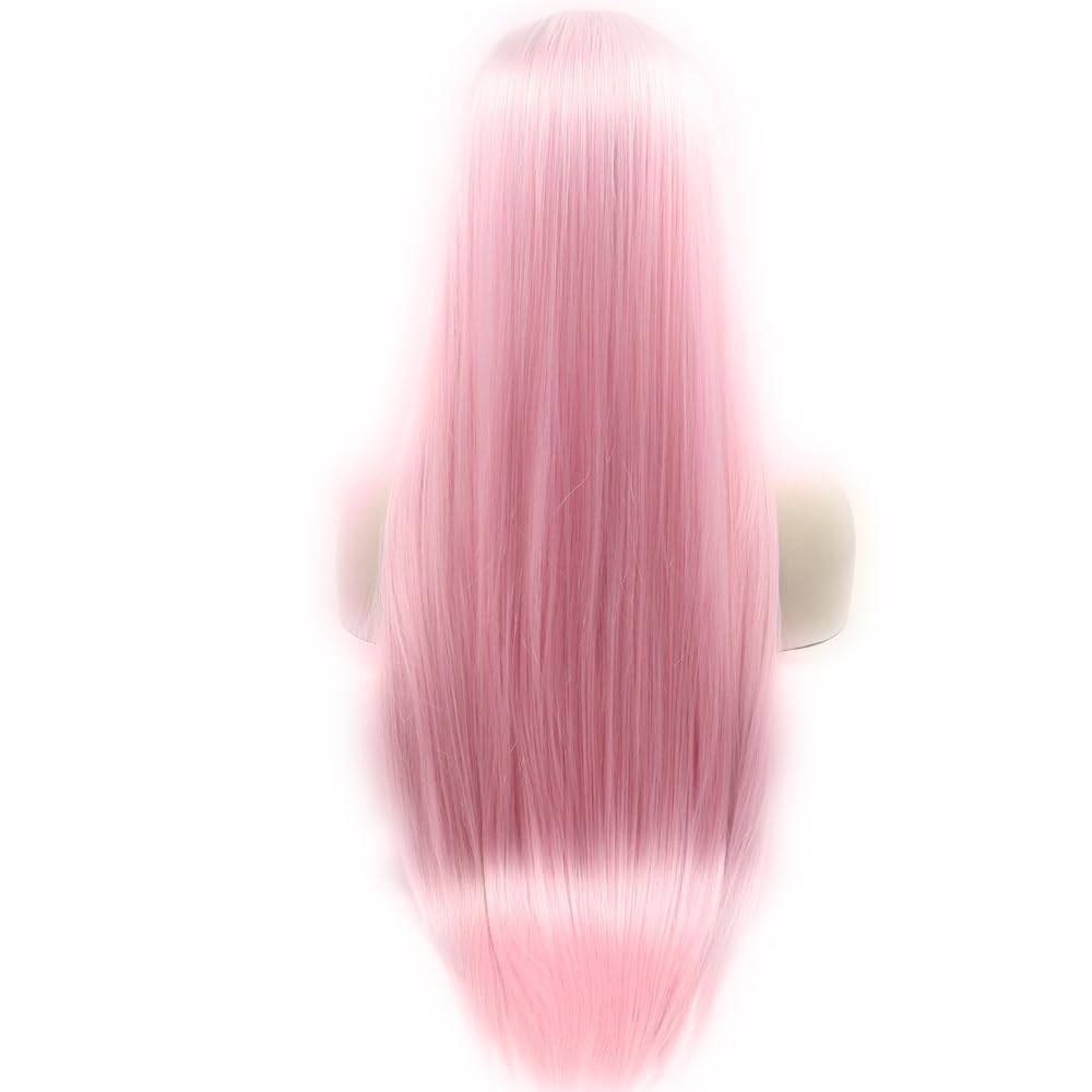 Xiweiya Long Silky Straight Pink Lace Front Wig Light Pink Synthetic Lace Front Wig Middle Part Heat Resistant Fiber for Women โ image 1