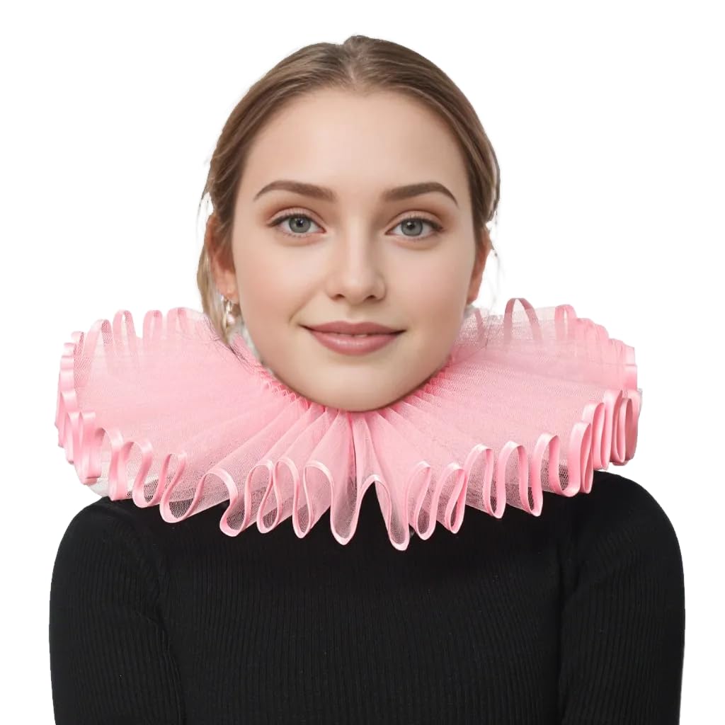 BPURB Renaissance Elisabethan Ruff Collar Neck Ruffle Collar Clown Collars, pink, One Size — image 1