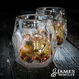 James Bentley Whiskey Glasses set+FREE Sphere Ice Ball Mold x2 for whisky glasses set,Set of 2,Unique Tumblers for Drinking Scotch,Bourbon,Brandy,Liquor,Bar set,double wall luxury whiskey glass