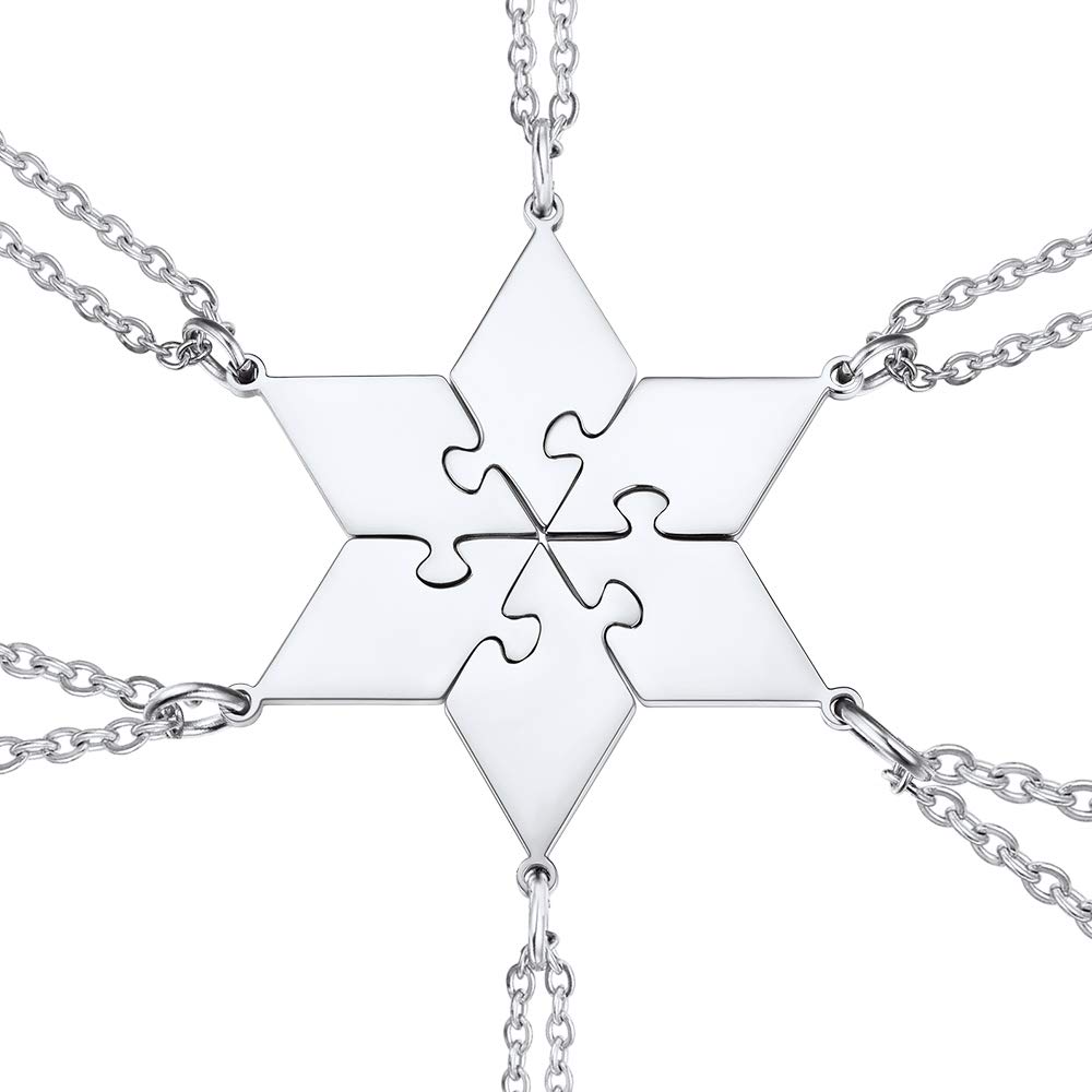 U7 Polygon Jigsaw Pendant Necklace, 6 Pieces Suit Puzzle Rhombus Pendants & Chains, Make Up A Hexagon, BFF Necklace, Stainless Steel Gift Jewelry Necklace