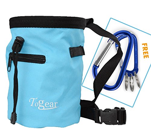 Togear Chalk Bag for Rock Climbing, Weightlifting, Bouldering & Gymnastics Workout Accessories, Quick-clip Belt with Two Aluminium Carabiner Key Chain Clip Hooks (Blue-1) - Thumbnail 7