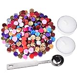 Hestya 230 Pieces Octagon Sealing Wax Beads Sticks with 2 Pieces Tea Candles and 1 Piece Wax Melting Spoon for Wax Stamp Sealing (12 Colors)