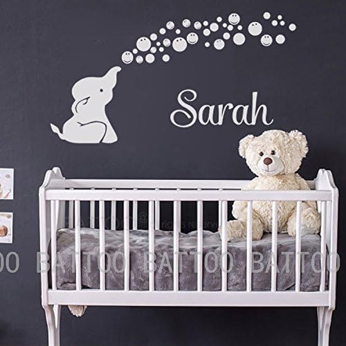 BATTOO Personalized Elephant Name Wall Decal - Custom Name Wall Decal - Elephants Baby Boy or Girl Room Decor - Elephant Wall Decor Art - Nursery Wall Decals Vinyl