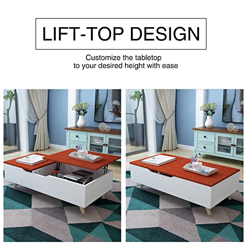 Mecor Wooden Lift Top Coffee Table with Hidden Storage Compartment