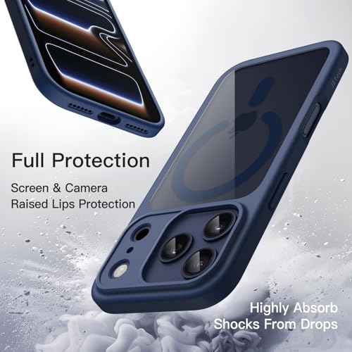 JETech Magnetic Case for iPhone 17 Pro MAX 6.9 Inch Compatible with MagSafe, Shockproof Case, Solid Color Matte TPU Frame, Anti-Scratch Transparent Backing(Dark Blue)
