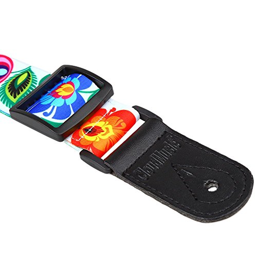 CLOUDMUSIC Colorful Peacock Flower Ukulele Strap Ukulele Belt With Microfiber Leather Heads For Soprano Concert Tenor Baritone String Instruments (white)
