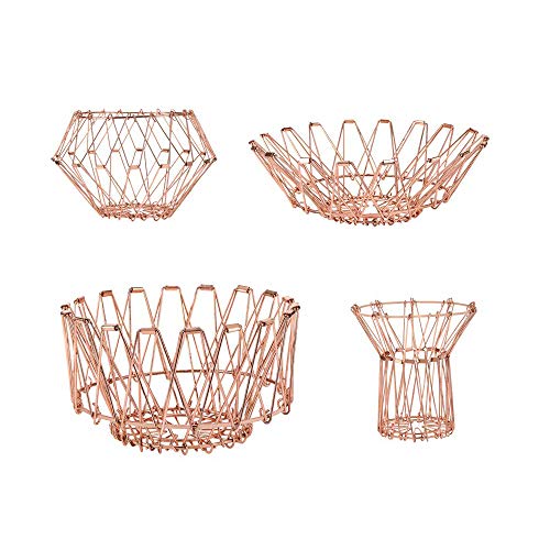Powstro Foldable Fruit Basket, Flexible Wire Basket Decorative Fruit Bowl with Unique Design and Anti Rust Stainless Steel, Modern Fruit Stand Storage Kitchen for Orange Banana Apple Grapes
