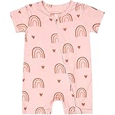 Teach Leanbh Baby Boys Girls Bamboo Viscose Printing Pajamas 2 Way Zipper Short Sleeve Romper Jumpsuit Sleep and Play