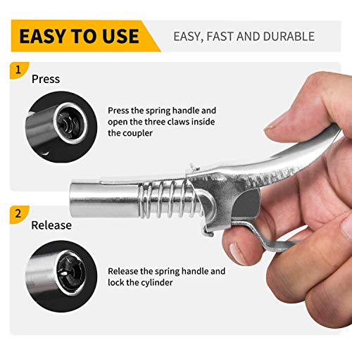 ACOOJ Grease Gun Coupler Locks High Pressure Double Handle on Any Zerk Fitting Long-Lasting - Thumbnail 2