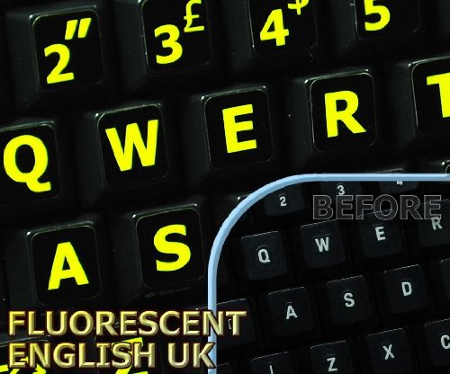 GLOWING FLUORESCENT ENGLISH UK LARGE LETTERING KEYBOARD LABLES