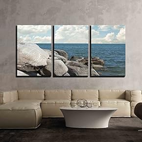 Rocks Sea and Blue Sky x3 Panels