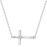 GAVU 925 Sterling Silver Sideways Cross Necklace for Women, Sterling Silver Confirmation Necklace for Women