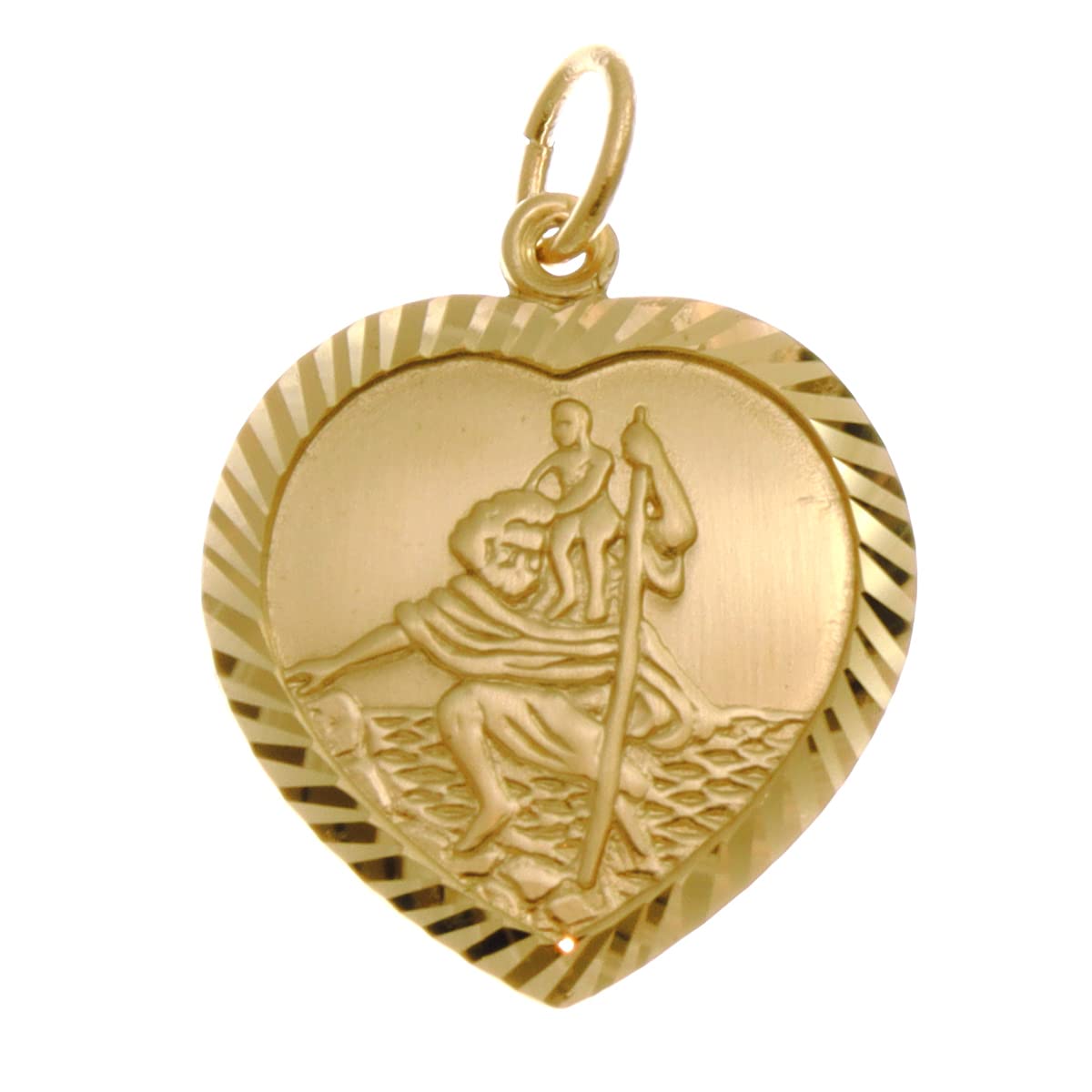 Alexander Castle Heart Shaped Solid 9ct Gold St Christopher Pendant Medal for Women Men Boys Girls - PENDANT ONLY with Jewellery Gift Box
