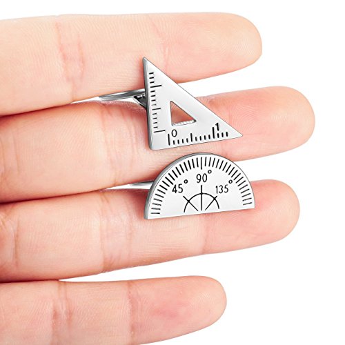 MOWOM Silver Tone 2PCS Rhodium Plated Cufflinks Protractor Ruler Shirt Wedding Business - Thumbnail 4