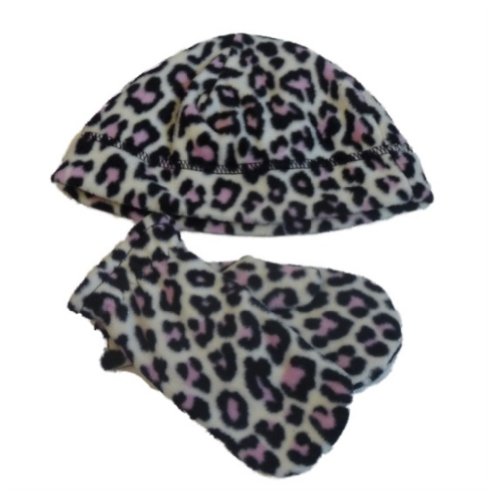 Faded Glory Infant & Toddler Girls Pink Leopard Fleece Beanie & Mittens Hat Set