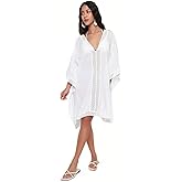 Kashri Women's Swimsuit Cover Up Beach Fashion Light Weight Elegant White Cotton Resort Wear Tunic Kaftan Bathing suit Bikini