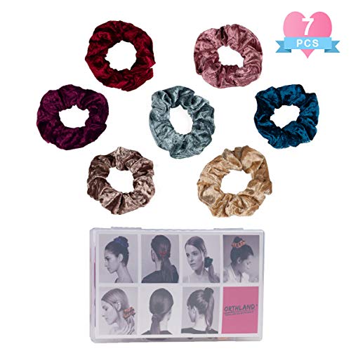 Velvet Hair Scrunchies for Women, Elastic Hair Bands Scrunchy Ties Ropes for Girls - Assorted Colors Beauty Hair Accessories with Sturdy Box (7 pcs)