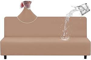 HDCAXKJ 100% Waterproof Futon Cover Full Size Washable Stretch Futon Couch Cover Armless Futon Slipcovers Twin Futon Mattress Cover Protector Futon Bed Slip Covers No Arms (Pink Camel, Large)