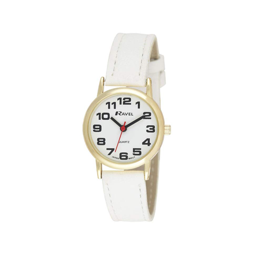 Ravel Unisex Easy Read Watch with Big Numbers - White/Gold Tone/White Dial — image 1