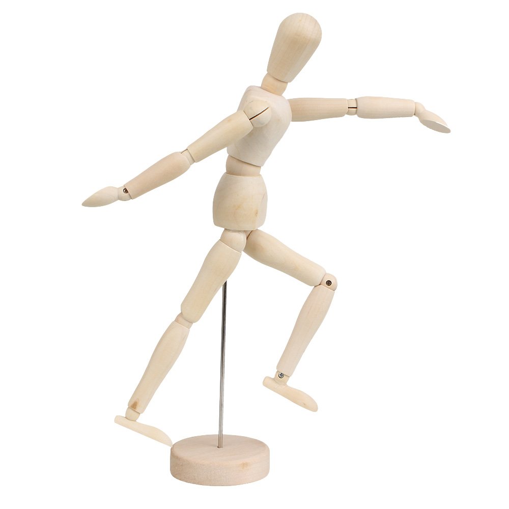 BQLZR Wooden 12In Artist Drawing Manikin Articulated Mannequin w/Base Flexible Body