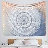 Dremisland Indian Tapestry Hippie Bohemian Grey Mandala Flower Tapestry Wall Hanging Bedding Tapestry (Grey Flower, M:59"X51")