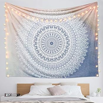Dremisland Indian Tapestry Hippie Bohemian Grey Mandala Flower Tapestry Wall Hanging Bedding Tapestry (Grey Flower, L:80