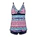 PZZ Women Geometry Retro Flower Printing Swimsuit Two Pieces Ruffle Straps Swimdress SPA Suits Tankini