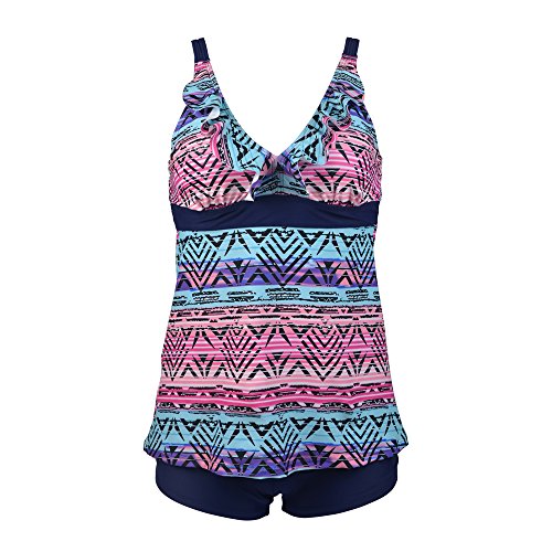 PZZ Women Geometry Retro Flower Printing Swimsuit Two Pieces Ruffle Straps Swimdress SPA Suits Tankini PZZ Women Geometry Retro Flower Printing Swimsuit Two Pieces Ruffle Straps Swimdress SPA Suits Tankini