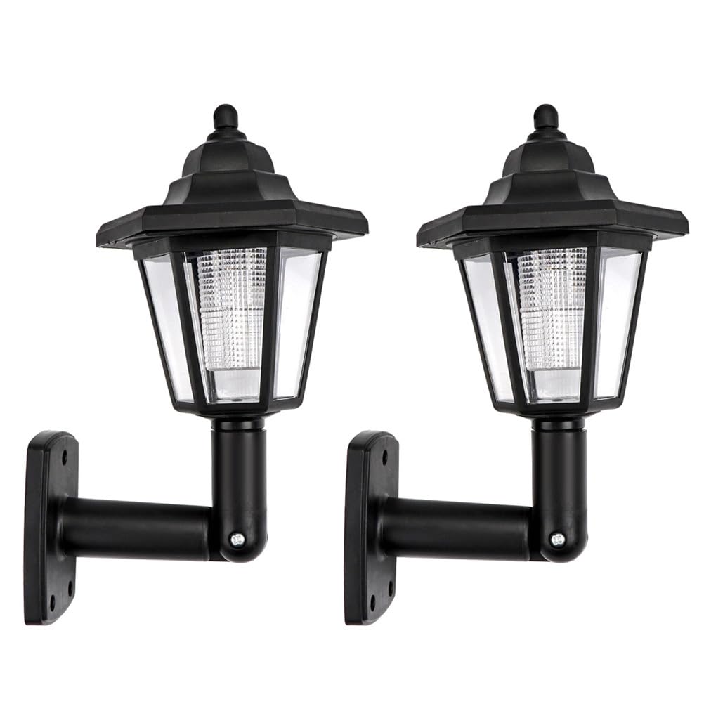 Uonlytech Outdoor Wall Light 2 Pcs Vintage Hexagon Light Solar Lantern Post Garden Stake Wall Mount Solar Lantern Outdoor Lights (Black) Led Outdoor Lights