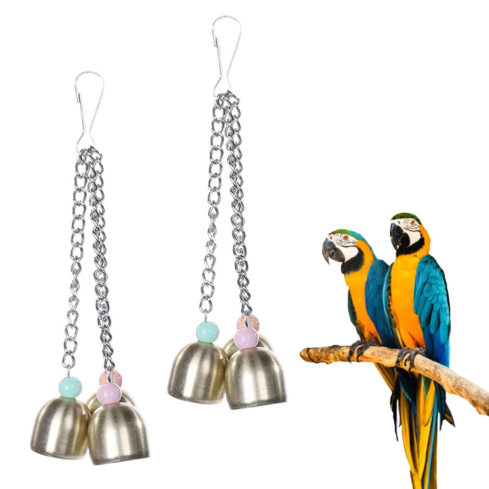 ShaLovelyna 2 PCS Bird Bell Toys - Alloy Macaw & Parakeet Bite Toys For Small Parrots, Finches, Love Birds & Cockatiels