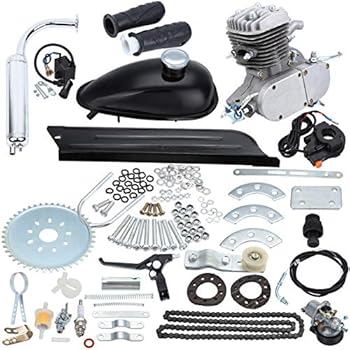 Sange 2 Stroke Pedal Cycle Petrol Gas Motor Conversion Kit Air Cooling Motorized Engine Kit for Motorized Bike (80cc Silver)