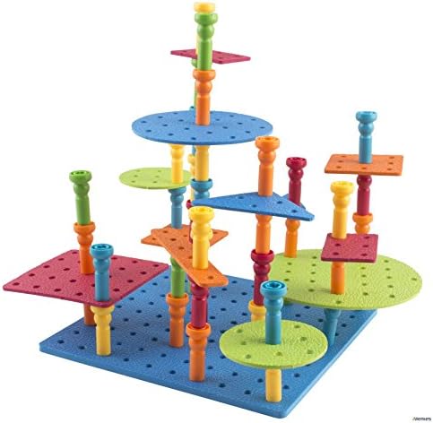 Memtes Peg Board Set Toy for Toddlers and Preschoolers, 52 Pegs and 12 Boards