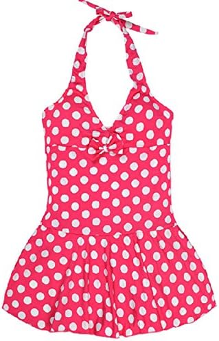 KJY Girl's One Piece Swimsuit Polka Dot Swimwear Halter Swimdress