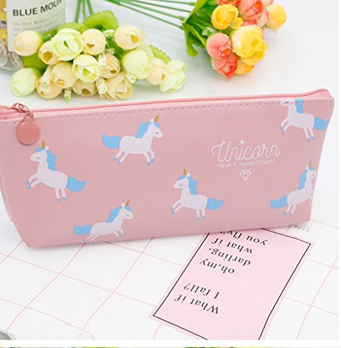 Yansion Unicorn Flamingo Gel Pens Set Cute PU Zipper Unicorn Pencil Case Pouch Bag School Gift for Girls