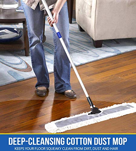 SQCLEAN Premium 24-inch Industrial Class Cotton Wide Dust Mop Head (24" x 11") with 1 Refill | For Home, Office, Garage | Attracts Dirt, Dust, Water