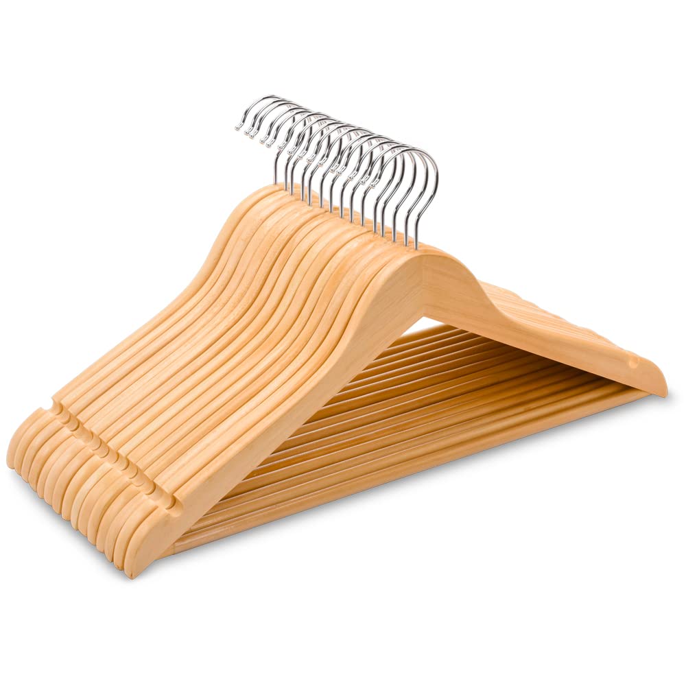 Amber Home 44.5cm Natural Wooden Coat Hanger 10pcs, Space Saving Wood Clothes Hanger with Non Slip Pants Bar and Shoulder Notches, Suit Hangers Racks for Jacket Dress Blouse Shirt Trousers