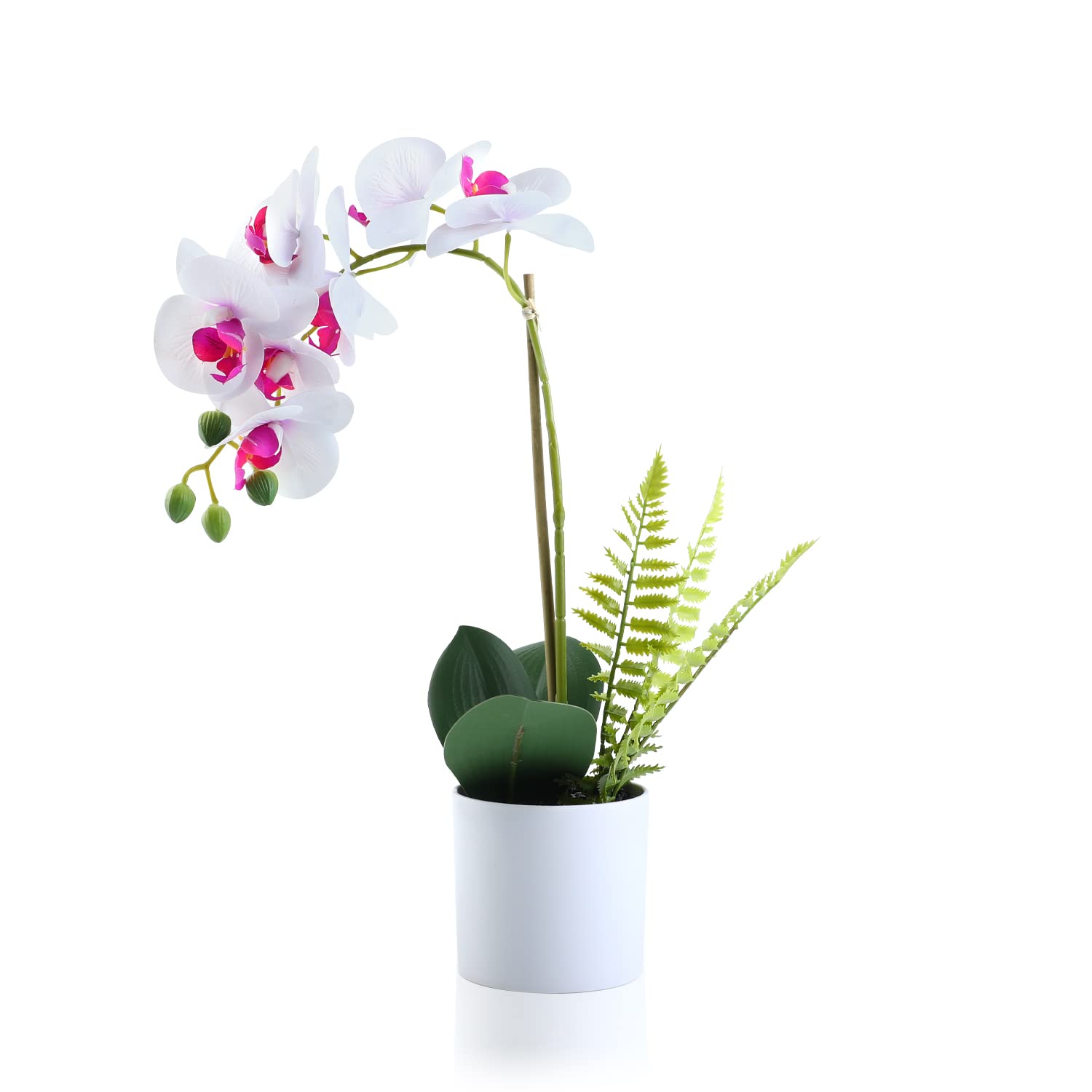 Meneco Artificial Orchid in Pot – White Orchid Artificial Flower Arrangements Realist Fake Plant Decoration Potted Faux Flower (38cm, White Orchid)