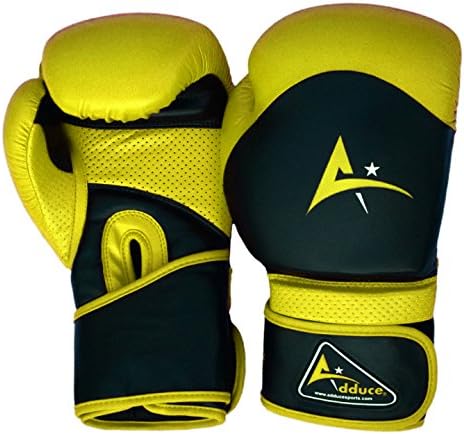 (Maya Hide Leather) All-Round Boxing Gloves Kick Boxing, Muay Thai Training Gloves, Sparring punching Bag Mitts (yellow/black, 10-oz)