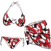 Daulesho Ditsy Floral Women 3 Piece Swimsuits Marble Fluid Halter Stretch Bikini Jamaican Flag with Beach Cover Up Wrap Skirt