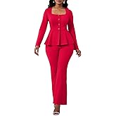 Ekaliy Women's 2 Piece Pants Suit Long Sleeve Blazer Flare Pant Set Casual Office Work Outfits