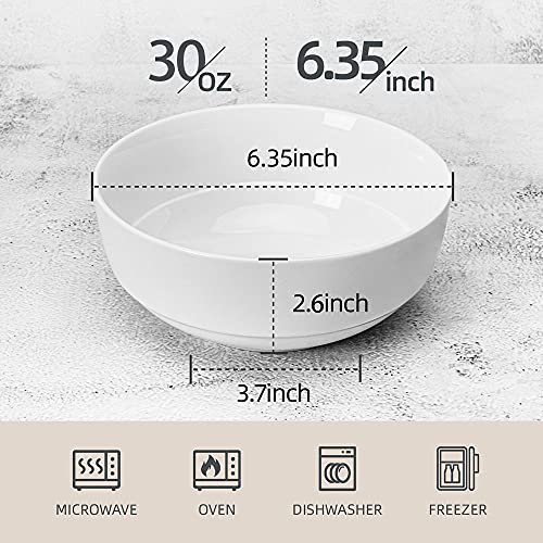 Artena Bright White Cereal Bowl Set of 6, 30 Ounces Soup Bowls, Premium