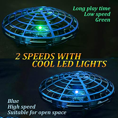 UFO Flying Ball Toys, Hand-Controlled Mini Drone, Infrared Sensing Aircraft,Anti-Injury Protective Shell,2 Speeds with LED Lights,360 Degree Rotating,Interactive Toys for Boys and Girls,Blue