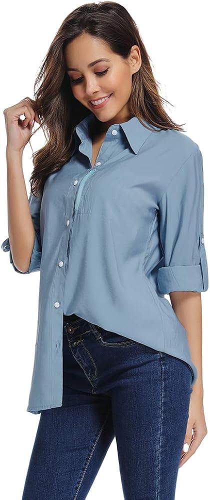 Women's UPF 50 Long Sleeve Sun Protection Shirts Quick Dry Outdoor Fishing Hiking Travel Shirt at  Women’s Clothing store
