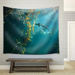 Small Shark in The Ocean with Amazing Light Ray - Fabric Wall Tapestry Home Decor - 51x60 inches