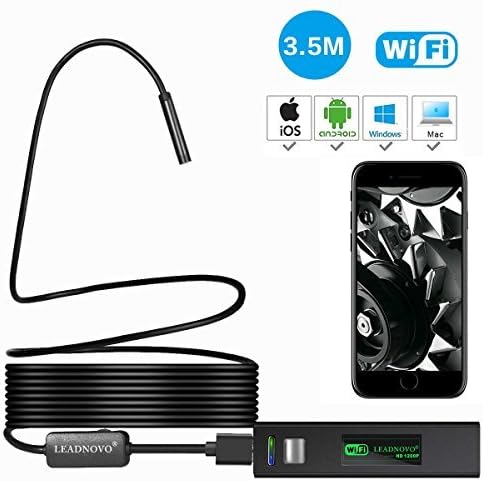 1200P Wireless Endoscope for iPhone Android, LEADNOVO WIFI Borescope Inspection HD Camera IP68 Waterproof Semi-rigid Snake Cable for IOS/MAC/Windows, Motor Engine/Sewer/Pipe/Vehicle-Black(11.5FT)